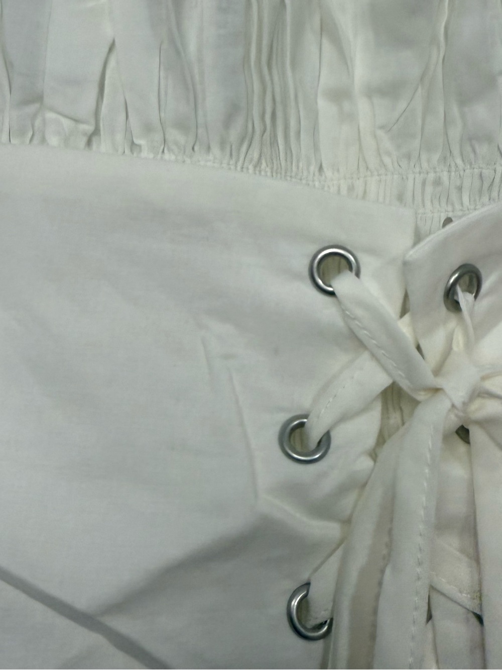 Off-Shoulder Eyelet Peasant Top with Lace-Up Waist Fairycore Boho - Picture 6 of 7